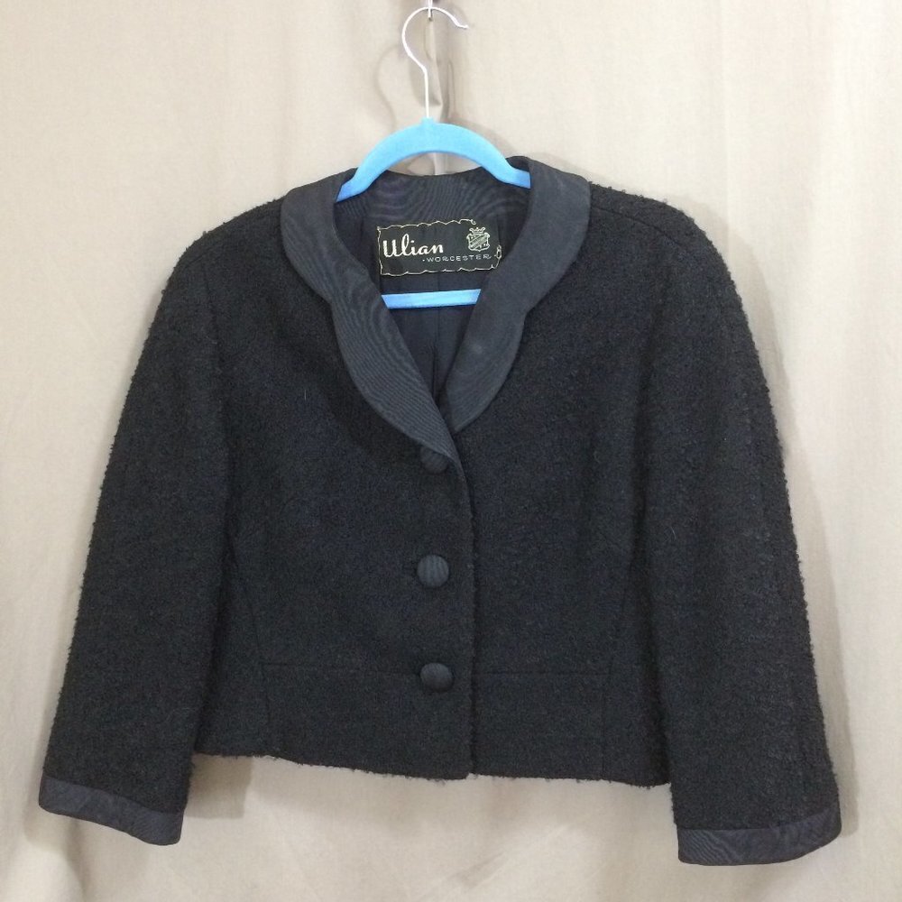 Vintage Monarch NY 1960s Short Boucle Blazer Jacket Black Union Label Lined S